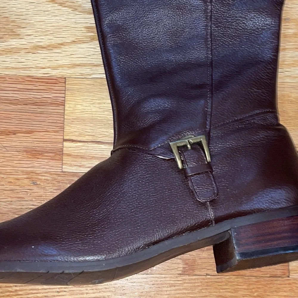 NEW Flat Genuine LEATHER KNEE HIGH WIDE CALF PLUS BOOTS Brown 10